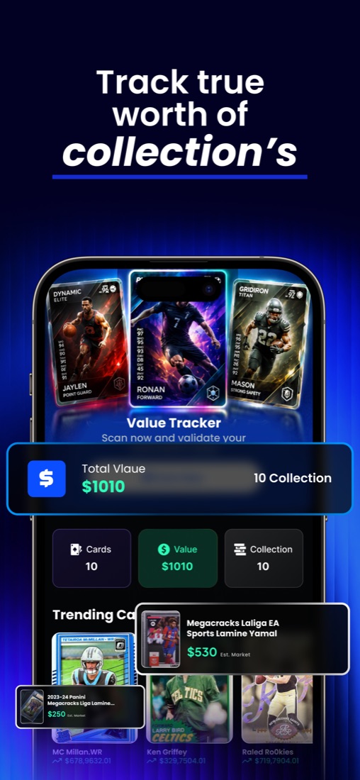 Value tracker dashboard showing total collection value and trending cards